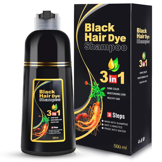 Instant Black Hair Dye Shampoo | 3-in-1 Color, Cleanse & Nourish | 100% Grey Coverage