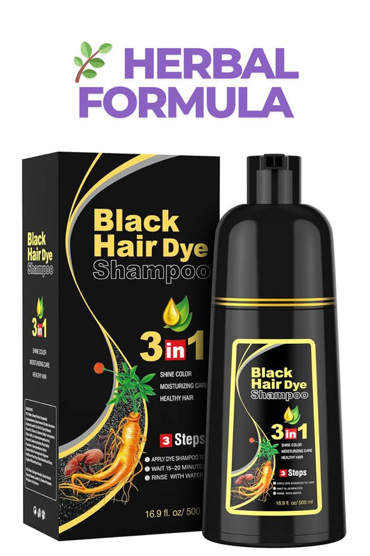 Instant Black Hair Dye Shampoo | 3-in-1 Color, Cleanse & Nourish | 100% Grey Coverage