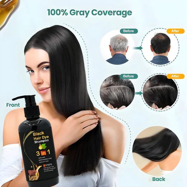 Instant Black Hair Dye Shampoo | 3-in-1 شامبو صبغة الشعر الأسود 3 في 1